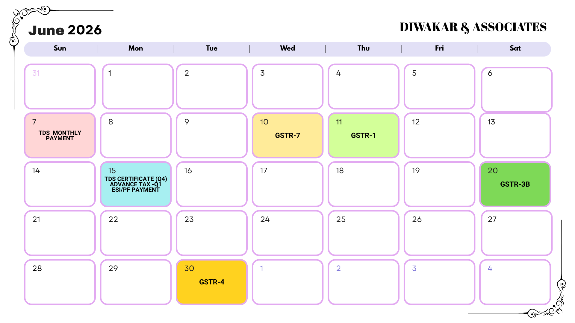 Monthly Compliance Calendar